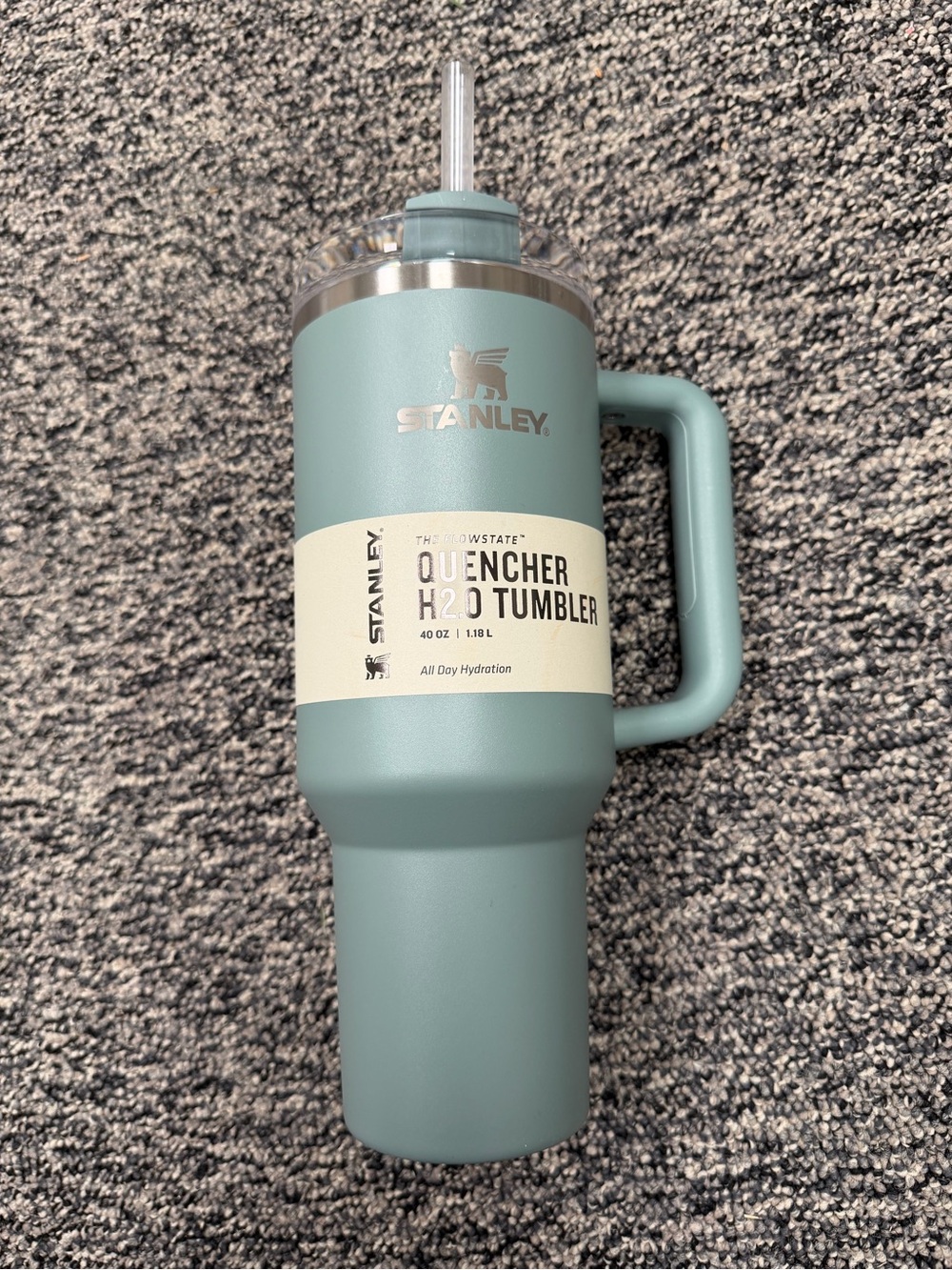 Stanley Quencher Tumbler in Sage Green with Clear Lid
